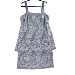 R&M Richards Lace‎ Tiered Cocktail Dress Women 14W Silver Grey Excellent Vintage